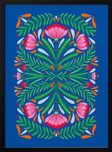 Colorful Floral Symmetry | Poster - Black Metal Frame Interior
