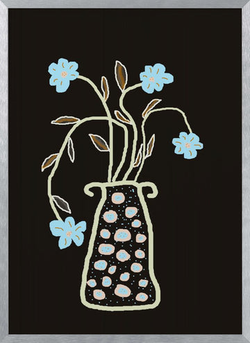 Blue Flowers In Decorative Vase | Poster - Silver Frame Interior