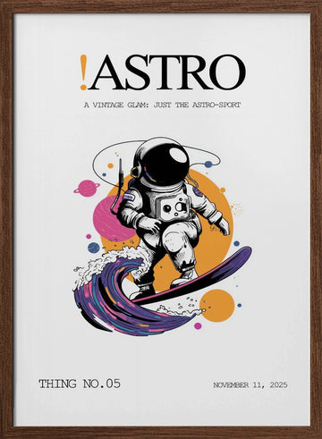 Astronaut Surfing Cosmic Wave | Poster - Walnut Frame Interior