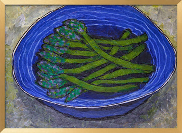 Green Asparagus In Blue Bowl | Poster - Gold Frame Interior