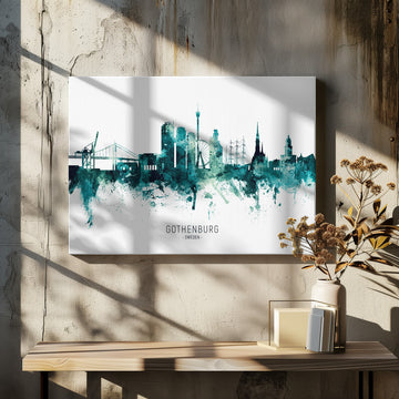 Gothenburg Watercolor Skyline | Canvas - Room Interior 2