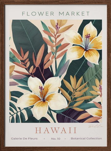Hawaiian Tropical Flowers | Poster - Walnut Frame Interior