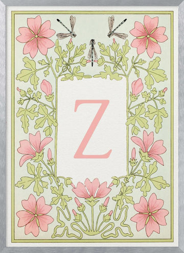Elegant Floral Letter Z | Poster - Silver Frame Interior