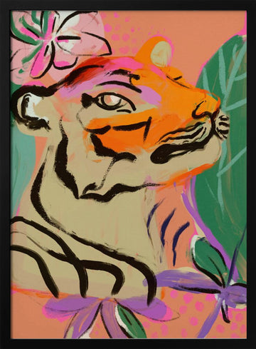 Vibrant Tiger Bloom | Poster - Black Metal Frame Interior