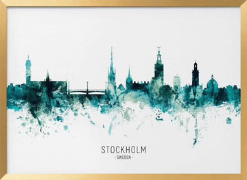 Stockholm Watercolor Skyline | Poster - Gold Frame Interior