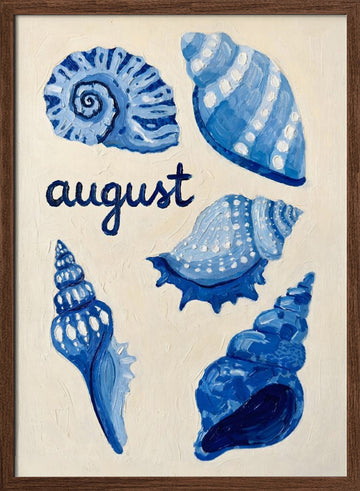 Blue August Seashells | Poster - Walnut Frame Interior