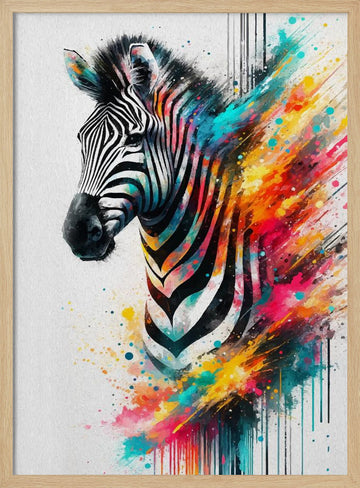 Colorful Zebra Splash | Poster - Wood Frame Interior