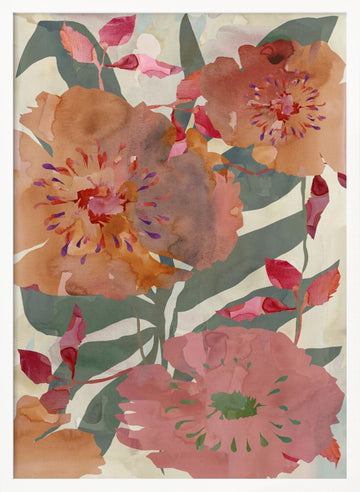 Warm Floral Blooms | Poster - White Frame Interior