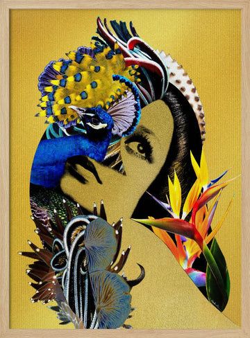 Golden Peacock Woman | Poster - Wood Frame Interior