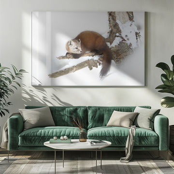 Marten on Snowy Branch | Poster - Room Interior 1