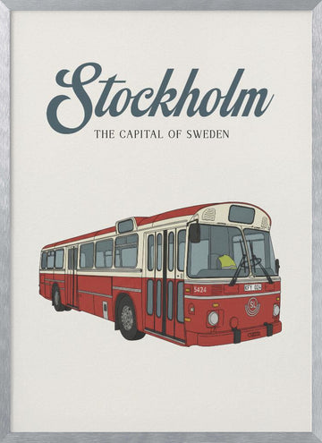 Classic Red Stockholm Bus | Poster - Silver Frame Interior