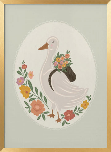 Whimsical Floral Goose | Poster - Gold Frame Interior