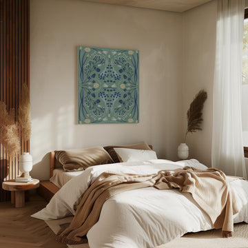 Folk Mirrored - Blue and Green | Canvas - Room Interior 2