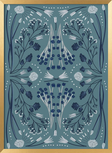 Folk Mirrored - Blue and Green | Poster - Gold Frame Interior