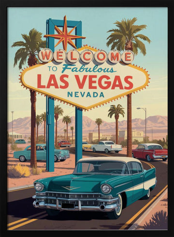 Iconic Las Vegas Welcome | Poster - Black Metal Frame Interior