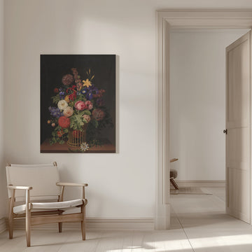 A Light Cane Basket With Flowers By C. D. Fritzsch | Canvas - Room Interior 1