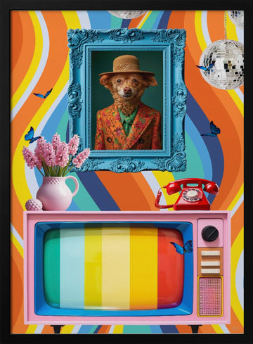 Groovy Dog Portrait | Poster - Black Metal Frame Interior