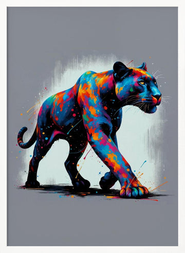Colorful Black Panther | Poster - White Frame Interior