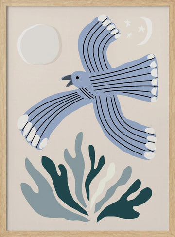 Blue Bird Night Flight | Poster - Wood Frame Interior