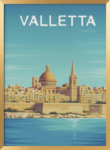 Valletta Grand Harbor View | Poster - Gold Frame Interior