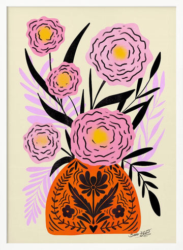 Vibrant Folk Floral Vase | Poster - White Frame Interior
