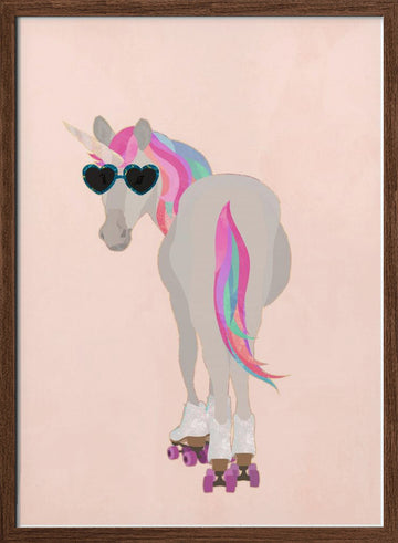 Roller Skating Unicorn | Poster - Walnut Frame Interior