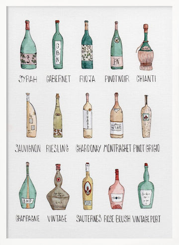 Wine Bottle Medley | Poster - White Frame Interior