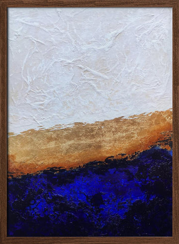 Deep Blue Gold Abstract | Poster - Walnut Frame Interior