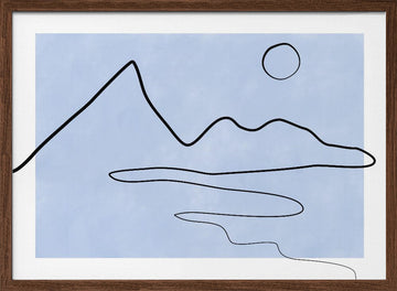 Minimalist Mountain Lake Sun | Poster - Walnut Frame Interior