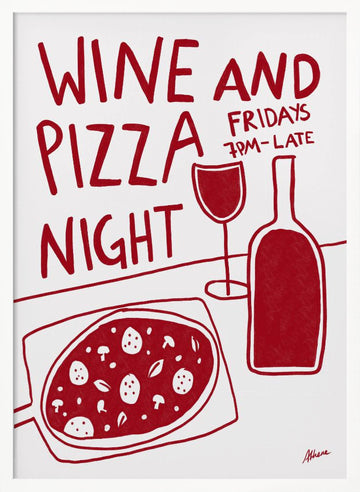 Wine and Pizza | Poster - White Frame Interior