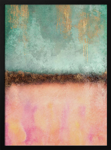 Teal Pink Gold Drips | Poster - Black Metal Frame Interior