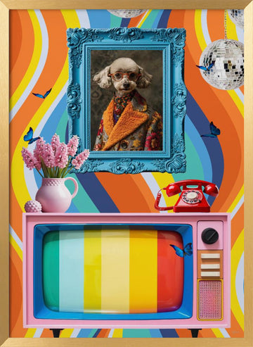 Colorful Retro Poodle | Poster - Gold Frame Interior
