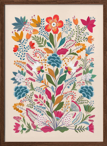 Folk Art Flower Garden | Poster - Walnut Frame Interior