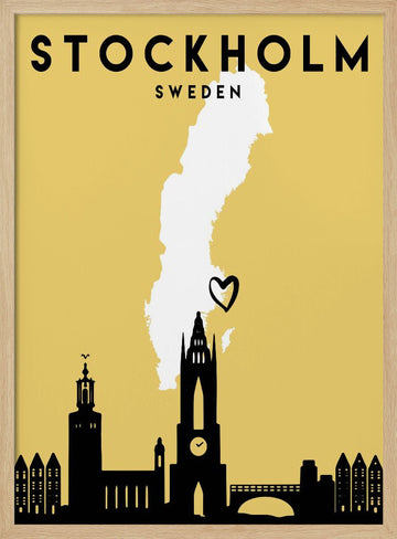 Stockholm Sweden Map | Poster - Wood Frame Interior