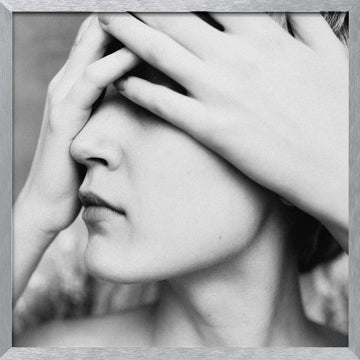 Woman Hiding Face | Poster - Silver Frame Interior