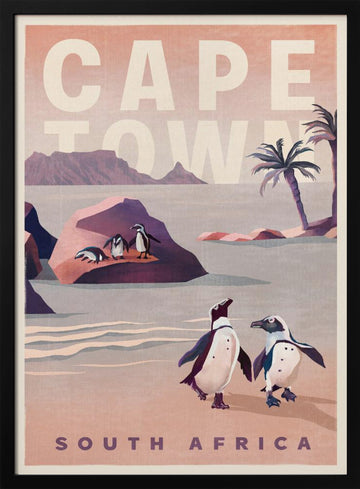 Cape Town South Africa Vintage Travel Art | Poster - Black Metal Frame Interior
