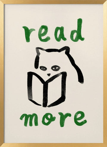 Cozy Reading Cat | Poster - Gold Frame Interior
