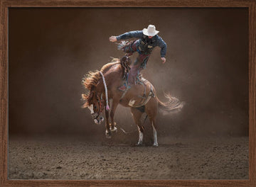 Bucking Rodeo Cowboy | Poster - Walnut Frame Interior