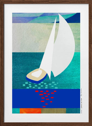 Modern Sailboat Serenity | Poster - Walnut Frame Interior