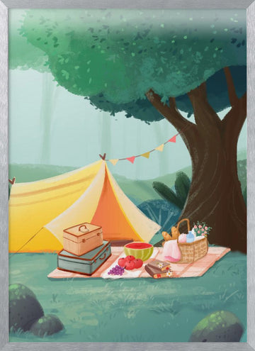 Cozy Forest Picnic | Poster - Silver Frame Interior