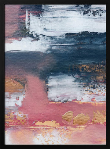 Gold Blush Abstract Layers | Poster - Black Metal Frame Interior