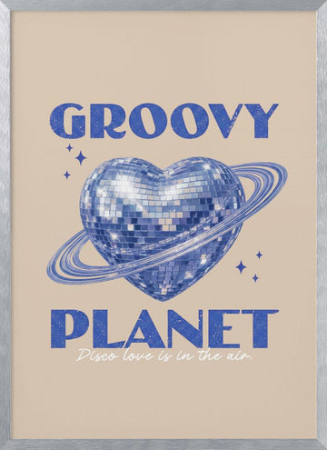 Groovy Disco Heart Planet | Poster - Silver Frame Interior