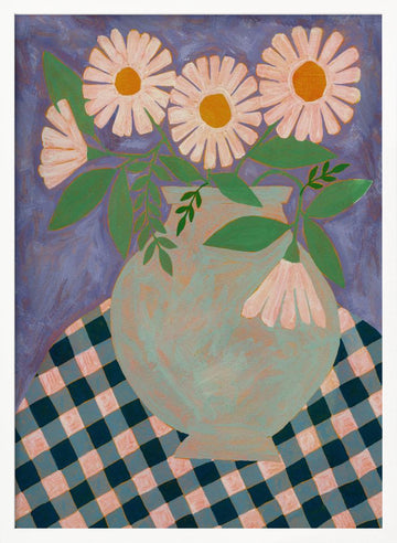 Daisies in Purple Vase | Poster - White Frame Interior