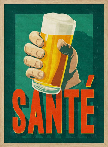 Santé Beer Toast | Poster - Wood Frame Interior
