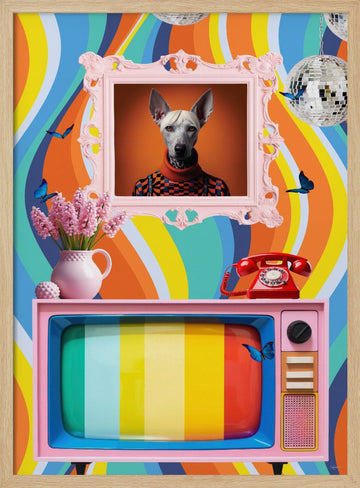 Funky Retro Dog Portrait | Poster - Wood Frame Interior