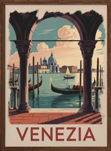 Vintage Venice Grand Canal View | Poster - Walnut Frame Interior