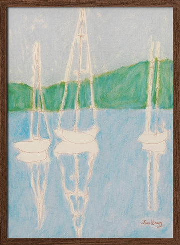 Calm Sailboat Reflections | Poster - Walnut Frame Interior