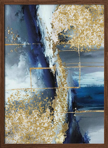 Glimmering Blue Abstract | Poster - Walnut Frame Interior