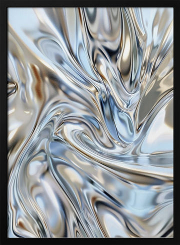 Liquid Silver Flow | Poster - Black Metal Frame Interior