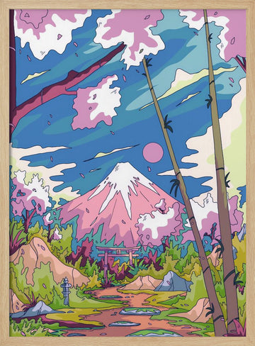 Mount Fuji Cherry Path | Poster - Wood Frame Interior